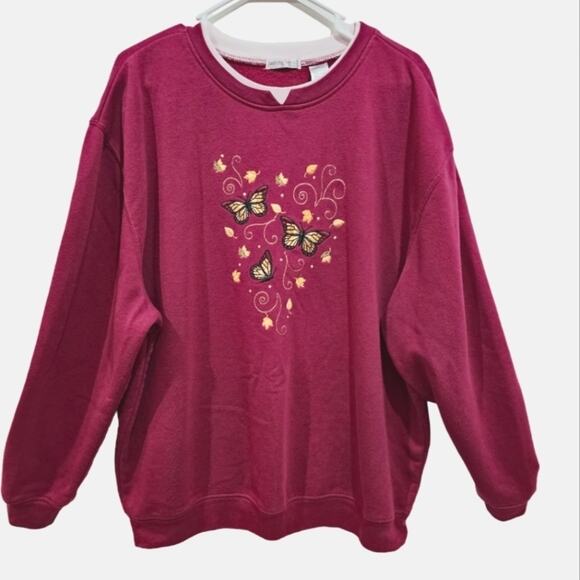 Hasting & Smith Women Grannycore Sweatshirt with Butterflies and Leaves 2X - Picture 5 of 7